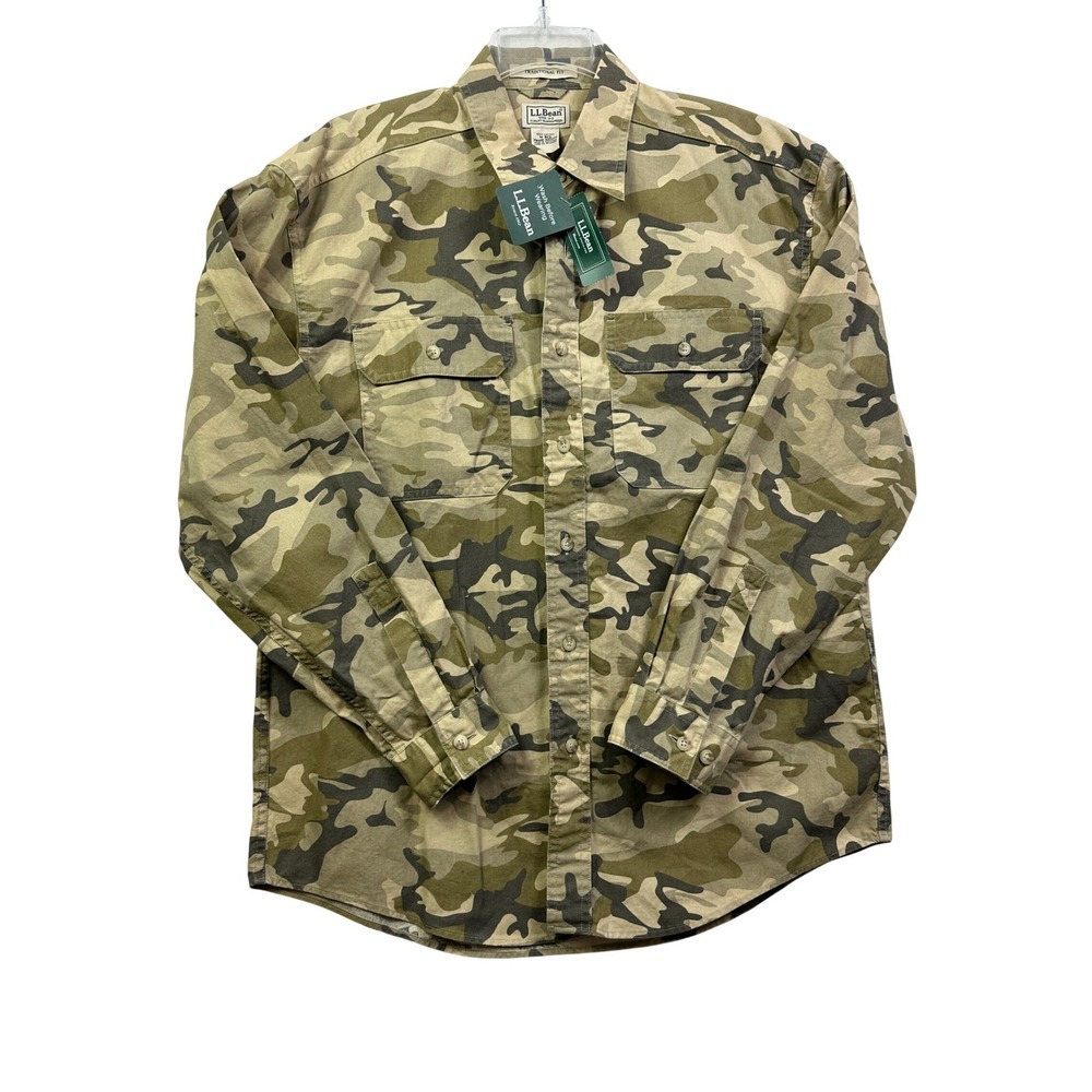 LL Bean Traditional‎ Fit Camo Button Up Shirt Men's M-REG Cotton Long Sleeve